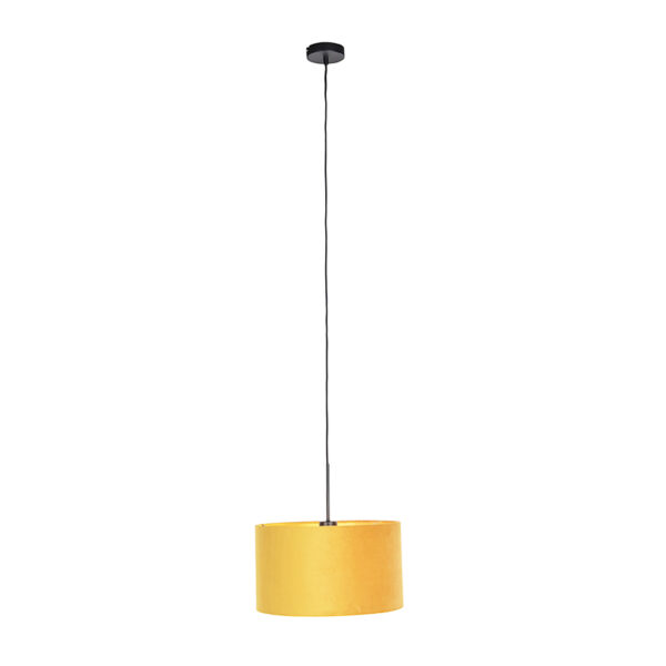 Hanglamp met velours kap oker met goud 35 cm - Combi - Afbeelding 2