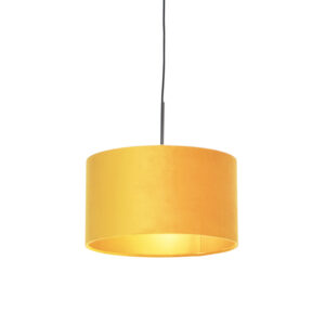 hanglampen Hanglamp met velours kap oker goud 35 cm Combi StaalStof Geel Ben je op zoek naar een prachtige basic Dan is deze zeker wat voor Met hanglamp kun