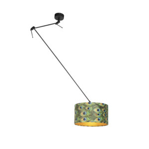 hanglampen Hanglamp met velours kap pauw goud 35 cm Blitz I zwart StofStaal Multicolor Stoere vorm romantische Dat is de hanglamp. De lamp heeft een totale