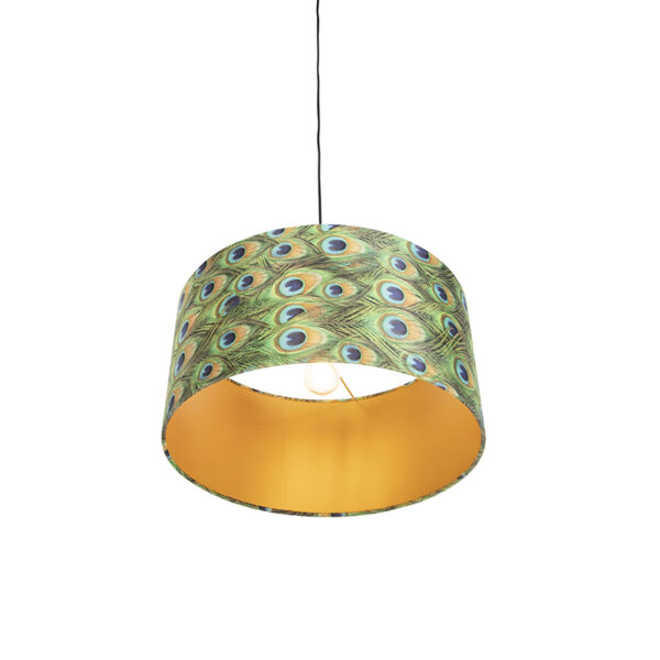 Hanglamp met velours kap pauw met goud 50 cm - Combi - Afbeelding 2