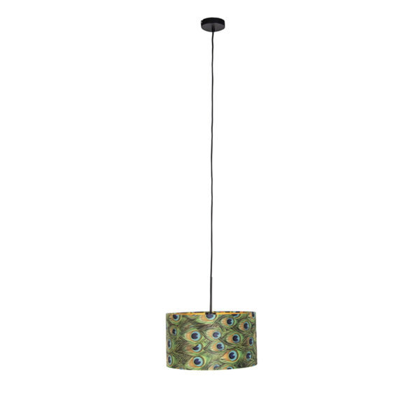 Hanglamp met velours kap pauw met goud 35 cm - Combi - Afbeelding 2