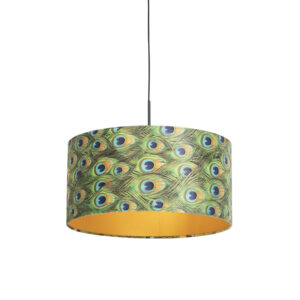 hanglampen Hanglamp met velours kap pauw goud 50 cm Combi StofStaal Multicolor Ben je op zoek naar een prachtige basic Dan is deze zeker wat voor Met hanglamp