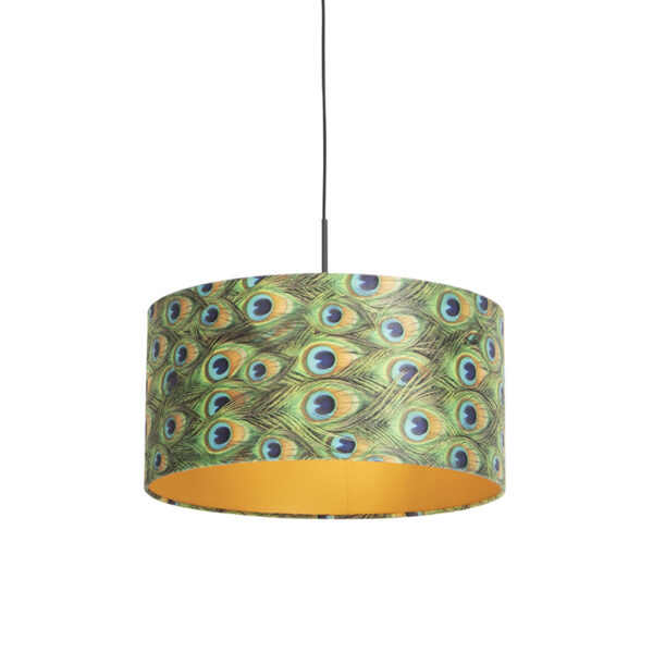 hanglampen Hanglamp met velours kap pauw goud 50 cm Combi StofStaal Multicolor Ben je op zoek naar een prachtige basic Dan is deze zeker wat voor Met hanglamp