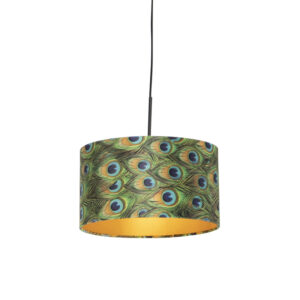 hanglampen Hanglamp met velours kap pauw goud 35 cm Combi StaalStof Multicolor Ben je op zoek naar een prachtige basic Dan is deze zeker wat voor Met hanglamp