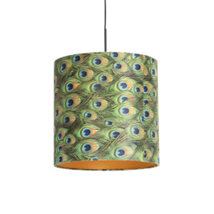 hanglampen Hanglamp met velours kap pauw goud 40 cm Combi StofStaal Multicolor Ben je op zoek naar een prachtige basic Dan is deze zeker wat voor Met hanglamp