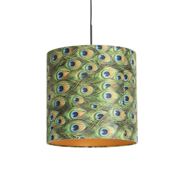 hanglampen Hanglamp met velours kap pauw goud 40 cm Combi StofStaal Multicolor Ben je op zoek naar een prachtige basic Dan is deze zeker wat voor Met hanglamp