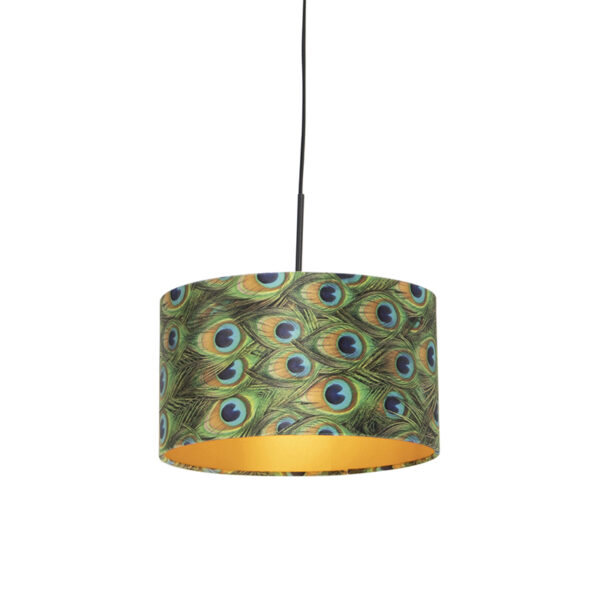 hanglampen Hanglamp met velours kap pauw goud 35 cm Combi StaalStof Multicolor Ben je op zoek naar een prachtige basic Dan is deze zeker wat voor Met hanglamp