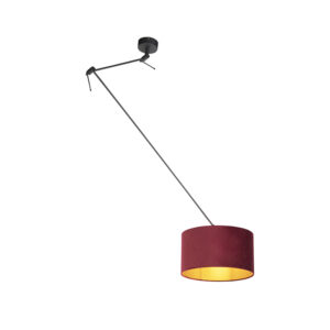 hanglampen Hanglamp met velours kap rood goud 35 cm Blitz I zwart StofStaal Rood Stoere vorm romantische Dat is de hanglamp. De lamp heeft een totale hoogte van