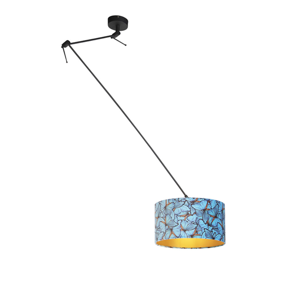 hanglampen Hanglamp met velours kap vlinders goud 35 cm Blitz I zwart StofStaal Multicolor Stoere vorm romantische Dat is de hanglamp. De lamp heeft een totale