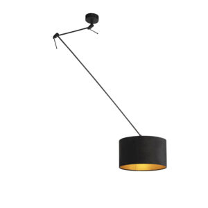 hanglampen Hanglamp met velours kap zwart goud 35 cm Blitz I StofStaal Zwart Stoere vorm tijdloze Dat is de hanglamp. De lamp heeft een totale hoogte van 130 cm