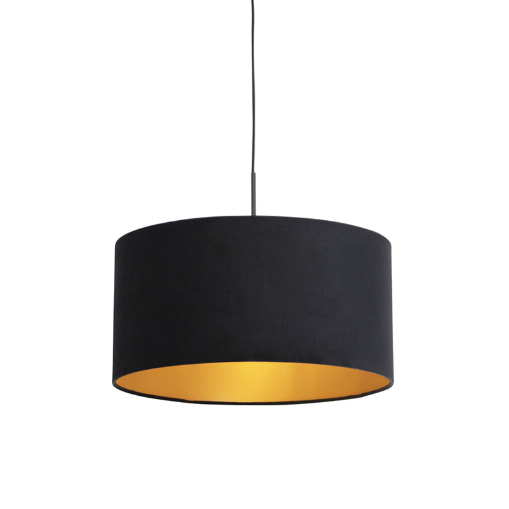 hanglampen Hanglamp met velours kap zwart goud 50 cm Combi StofStaal Zwart Ben je op zoek naar een prachtige basic Dan is deze zeker wat voor Met hanglamp kun