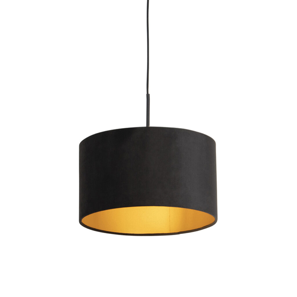 hanglampen Hanglamp met velours kap zwart goud 35 cm Combi StaalStof Zwart Ben je op zoek naar een prachtige basic Dan is deze zeker wat voor Met hanglamp kun