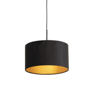 hanglampen Hanglamp met velours kap zwart goud 35 cm Combi StaalStof Zwart Ben je op zoek naar een prachtige basic Dan is deze zeker wat voor Met hanglamp kun