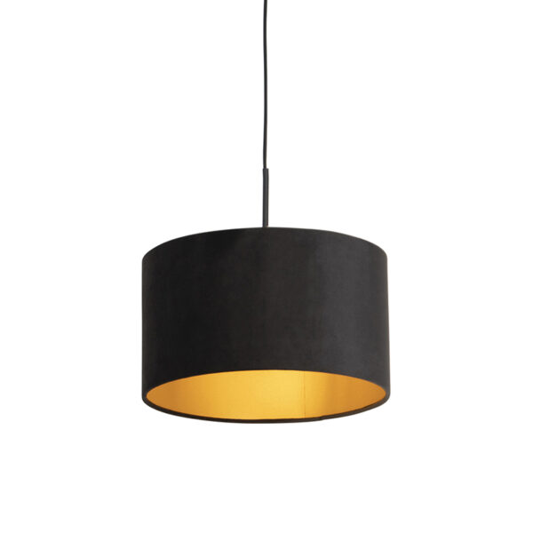 hanglampen Hanglamp met velours kap zwart goud 35 cm Combi StaalStof Zwart Ben je op zoek naar een prachtige basic Dan is deze zeker wat voor Met hanglamp kun