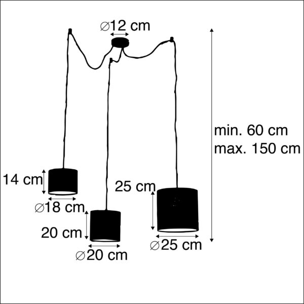 Hanglamp met 3 velours kappen bloemen met goud - Cava - Afbeelding 3