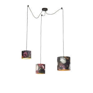 hanglampen Hanglamp met 3 velours kappen bloemen goud Cava StofStaal Multicolor De is een stijlvolle basic hanglamp. Met deze hanglamp beschik je over drie