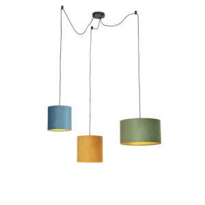 hanglampen Hanglamp met velours kappen groen geel en blauw Cava StofStaal Multicolor De is een stijlvolle basic hanglamp. Met deze hanglamp beschik je over drie