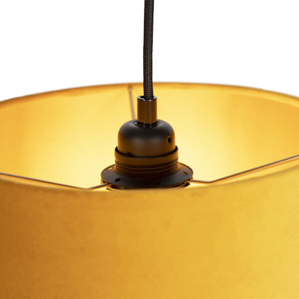 Hanglamp met 3 velours kappen geel met goud - Cava - Afbeelding 2