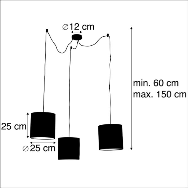 Hanglamp met 3 velours kappen geel met goud - Cava - Afbeelding 3