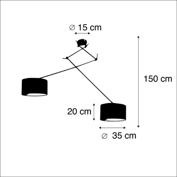 Hanglamp met velours kappen groen met goud 35 cm - Blitz II zwart - Afbeelding 3