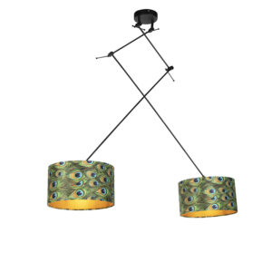 hanglampen Hanglamp met velours kappen pauw goud 35 cm Blitz II zwart StofStaal Multicolor Stoere vorm romantische Dat is de hanglamp. De lamp heeft een totale
