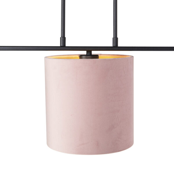 Hanglamp met velours kappen roze met goud 20cm - Combi 3 Deluxe - Afbeelding 2