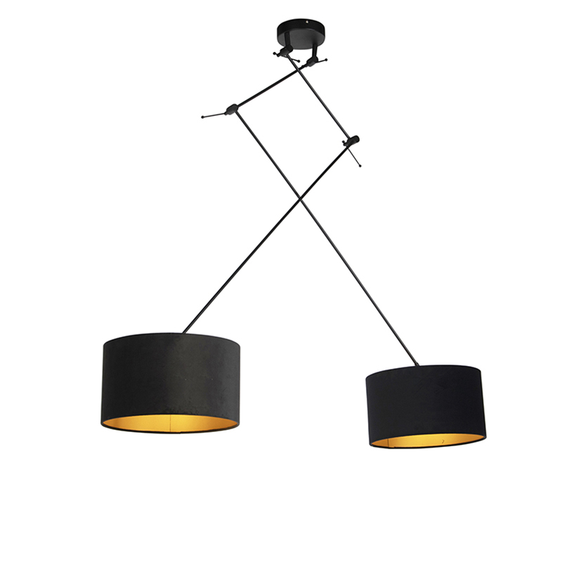 hanglampen Hanglamp met velours kappen zwart goud 35 cm Blitz II StofStaal Zwart Stoere vorm tijdloze Dat is de hanglamp. De lamp heeft een totale hoogte van