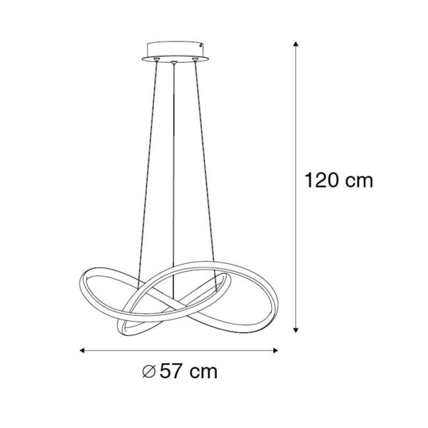 Hanglamp staal 57 cm 3-staps dimbaar incl. LED - Viola Due - Afbeelding 3