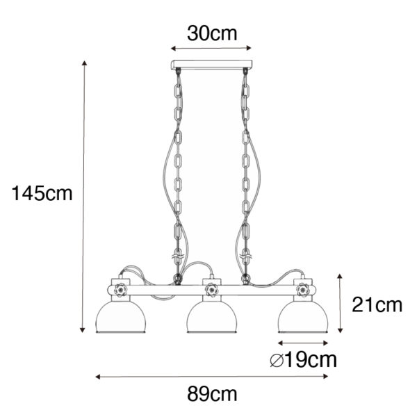 Industriële hanglamp staal met bruin 3-lichts - Mangoes - Afbeelding 3