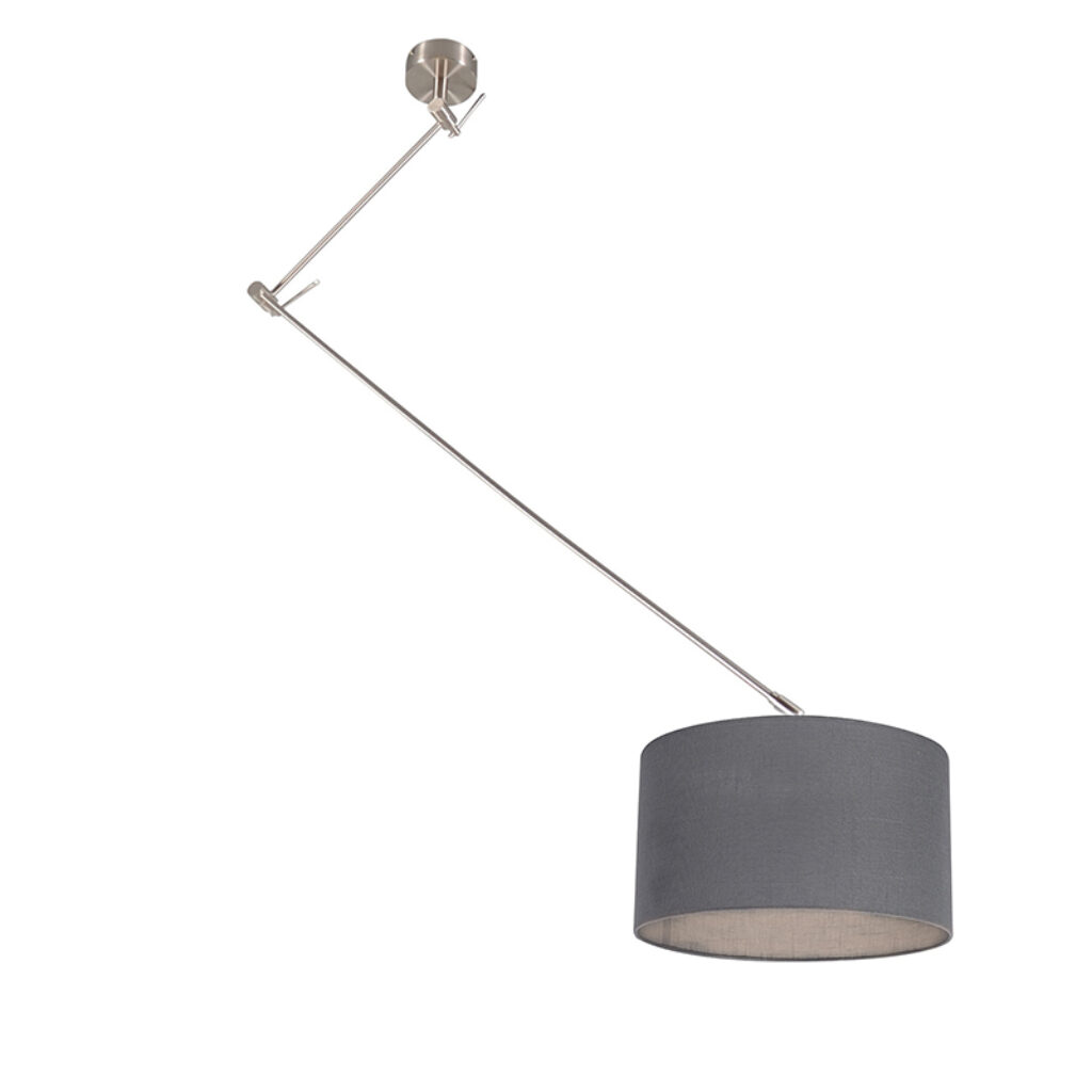 hanglampen Hanglamp staal met kap 35 cm donker grijs verstelbaar Blitz I MetaalStof Donkergrijs Strakke moderne metalen pendel grijze lampenkap. Het basic