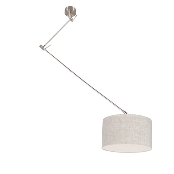 hanglampen Hanglamp staal met kap 35 cm grijs verstelbaar Blitz I MetaalStof Beige Strakke moderne metalen pendel licht grijze lampenkap. Het basic design maakt