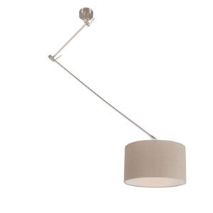 hanglampen Hanglamp staal met kap 35 cm lichtbruin verstelbaar Blitz I MetaalStof Taupe Strakke moderne metalen pendel taupe kleurige lampenkap. Het basic