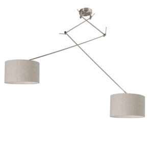 hanglampen Hanglamp staal met kap 35 cm lichtgrijs verstelbaar Blitz II MetaalStof Grijs Strakke moderne stalen pendel twee lichtgrijze lampenkappen. Het basic
