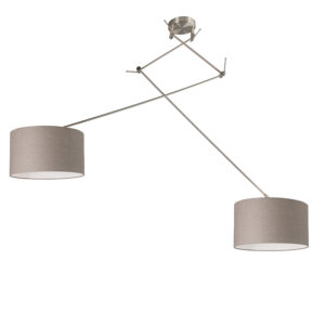 hanglampen Hanglamp staal met kap 35 cm taupe verstelbaar Blitz II MetaalStof Beige Strakke moderne stalen pendel twee lampenkappen. Het basic design maakt dat