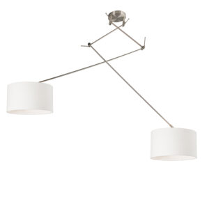 hanglampen Hanglamp staal met kap 35 cm wit verstelbaar Blitz II MetaalStof Wit Strakke moderne stalen pendel twee witte lampenkappen. Het basic design maakt