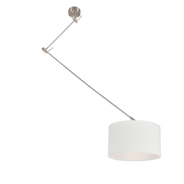 hanglampen Hanglamp staal met kap 35 cm wit verstelbaar Blitz I MetaalStof Wit Strakke moderne metalen pendel witte lampenkap. Het basic design maakt dat de