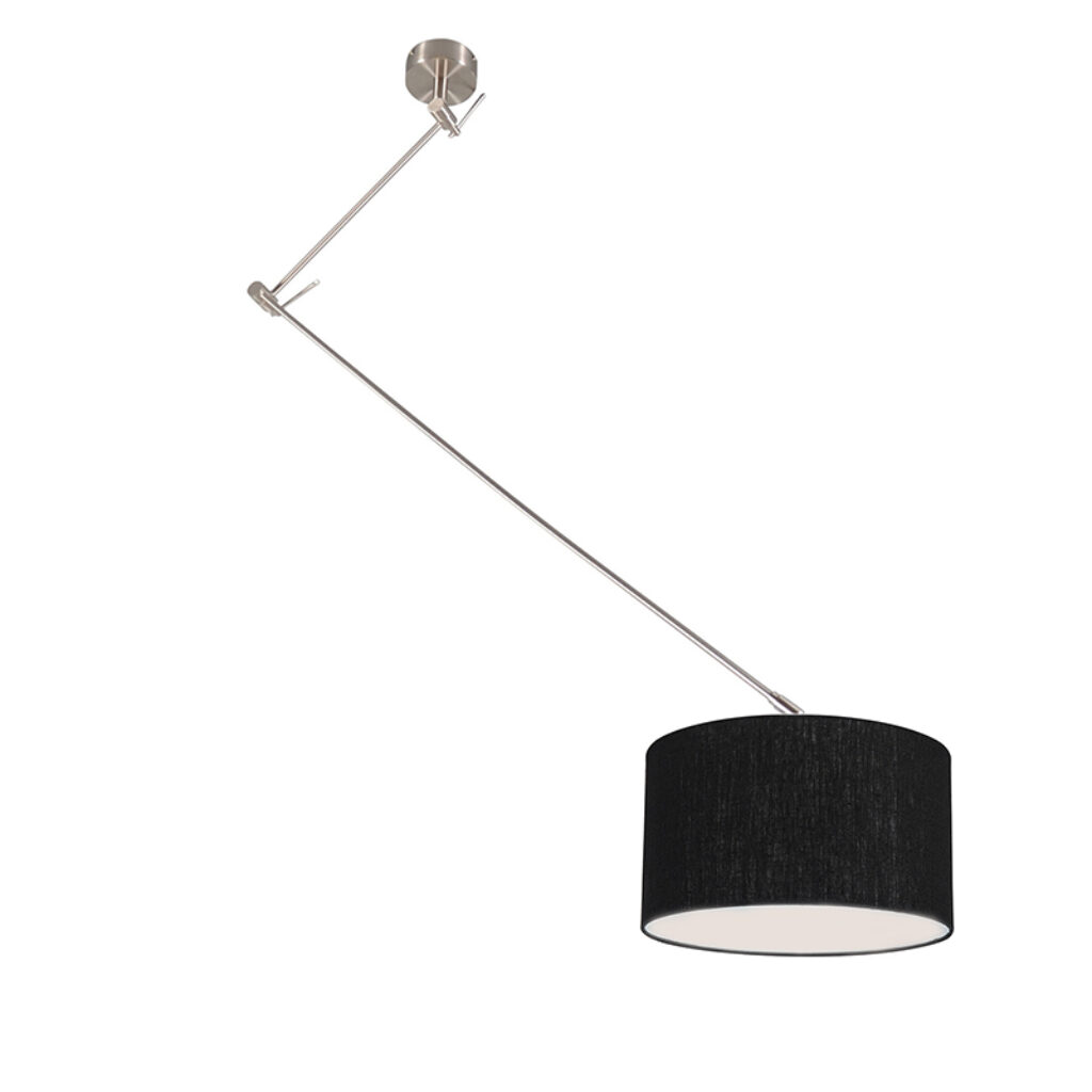 hanglampen Hanglamp staal met kap 35 cm zwart verstelbaar Blitz I MetaalStof Zwart Strakke moderne metalen pendel zwarte lampenkap. Het basic design maakt dat