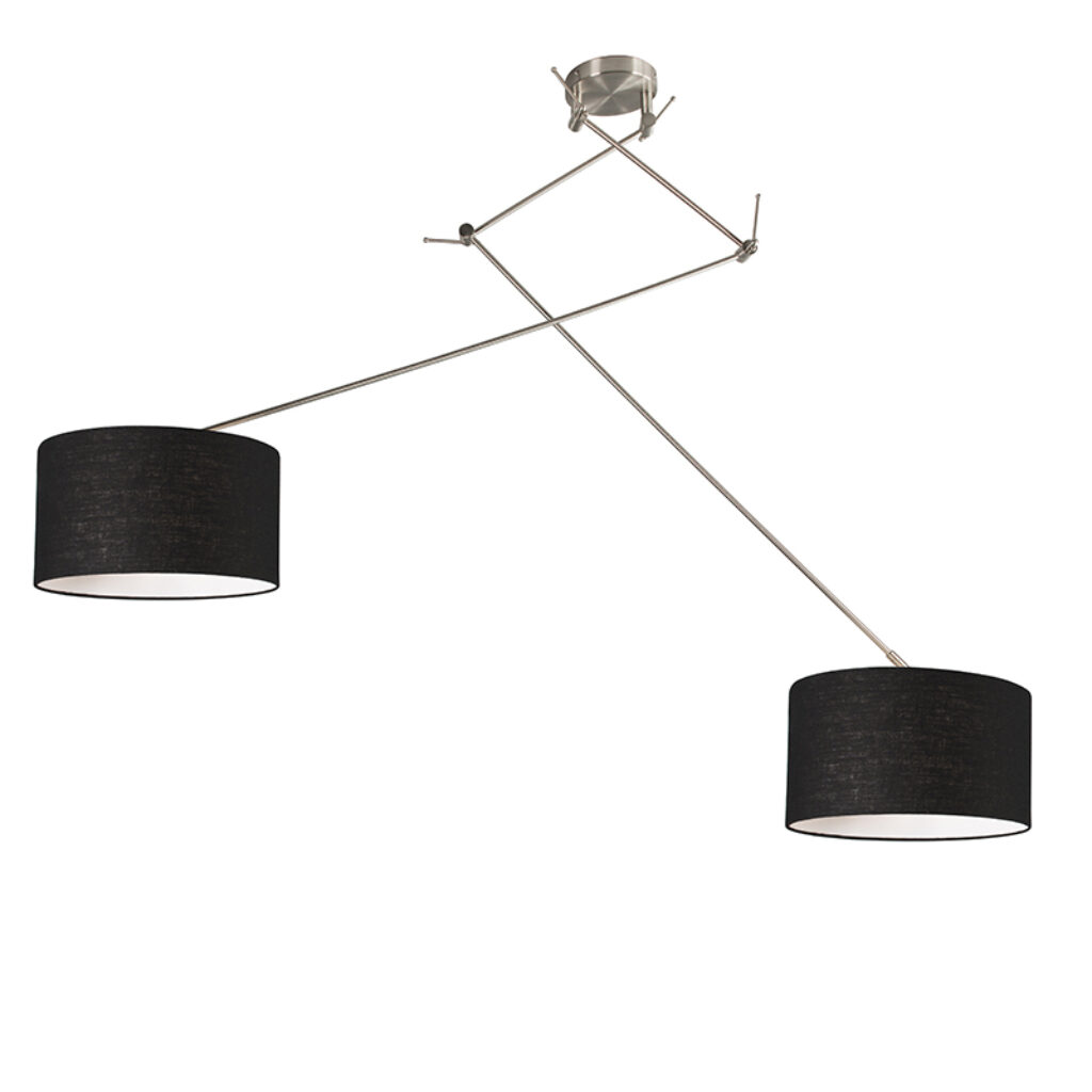 hanglampen Hanglamp staal met kap 35 cm zwart verstelbaar Blitz II MetaalStof Zwart Strakke moderne stalen pendel twee zwarte lampenkappen. Het basic design