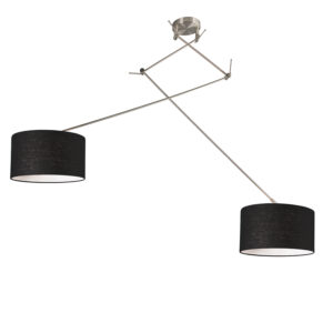 hanglampen Hanglamp staal met kap 35 cm zwart verstelbaar Blitz II MetaalStof Zwart Strakke moderne stalen pendel twee zwarte lampenkappen. Het basic design