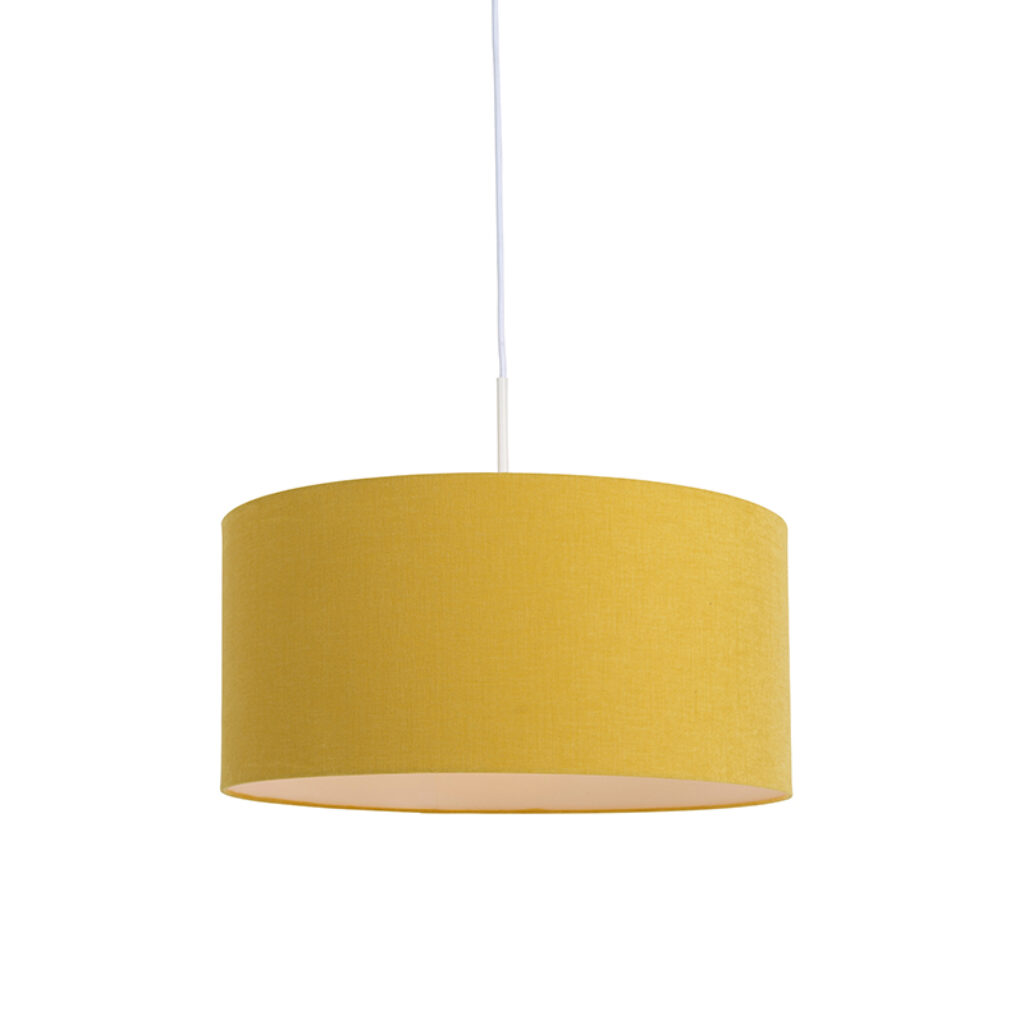 hanglampen Hanglamp wit met gele kap 50 cm Combi 1 MetaalStof Geel Eenvoudige en stijlvolle hanglamp in een gezellige kap. Deze combinatie zorgt voor zomerse