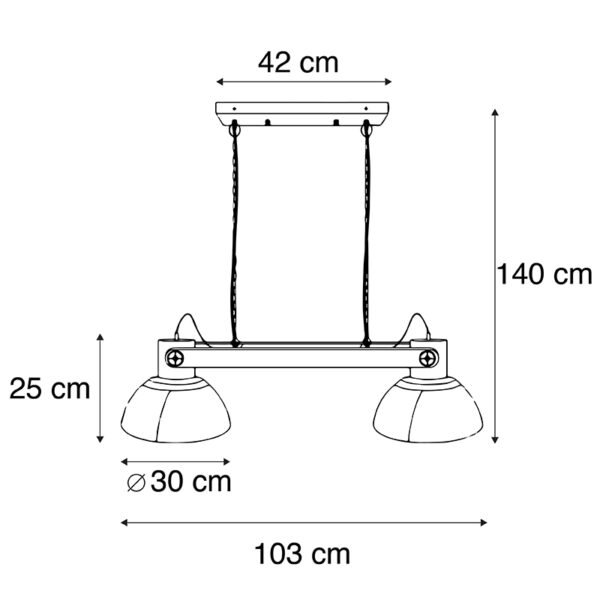 Industriële hanglamp wit met mango hout 2-lichts - Mangoes - Afbeelding 3