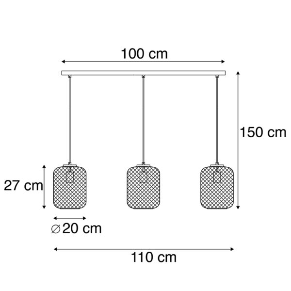 Industriële hanglamp zwart 110 cm 3-lichts - Bliss Mesh - Afbeelding 3