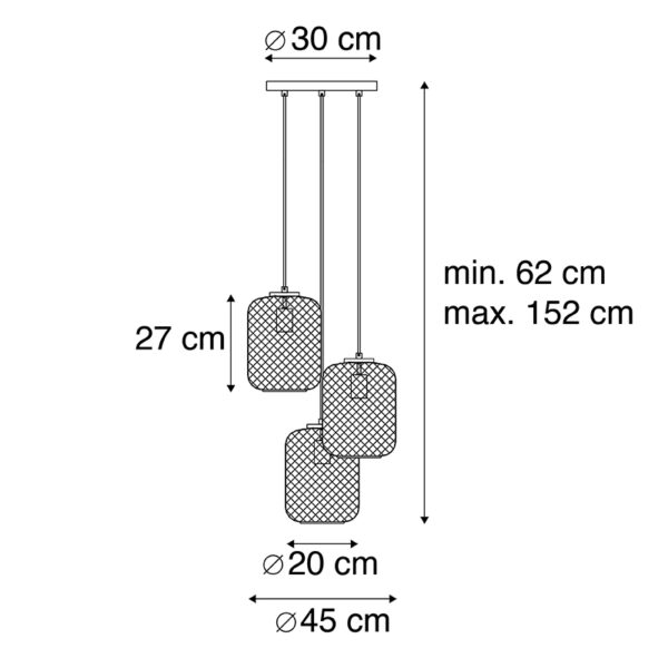 Industriële hanglamp zwart 45 cm 3-lichts - Bliss Mesh - Afbeelding 3