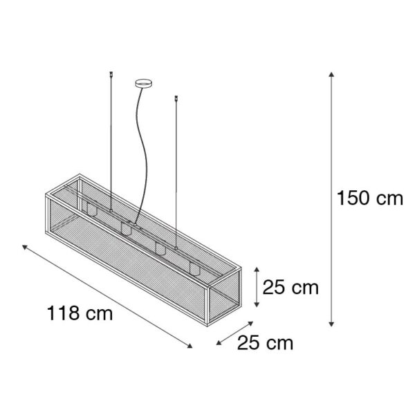 Industriële hanglamp zwart 118 cm 4-lichts - Cage Mesh - Afbeelding 3
