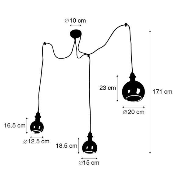 Hanglamp zwart 3-lichts incl. deco G125 en G150 G200 - Cava - Afbeelding 3