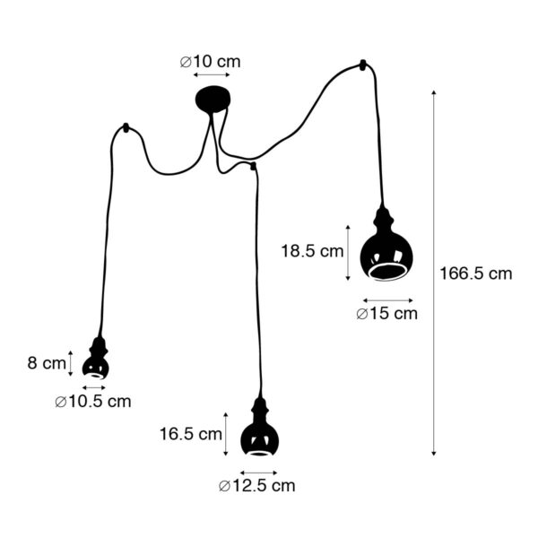 Hanglamp zwart 3-lichts incl. deco G80 G125 en G150 - Cava - Afbeelding 3