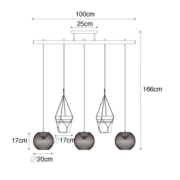 Industriële hanglamp zwart 3-lichts - Flor - Afbeelding 3