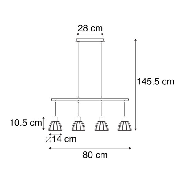 Industriële hanglamp zwart 4-lichts - Fotu - Afbeelding 3