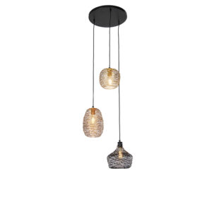 hanglampen Hanglamp zwart goud en koper rond Sarella Staal Multicolor Ga voor diversiteit in je interieur met hanglamp Sarella. Door de drie verschillende