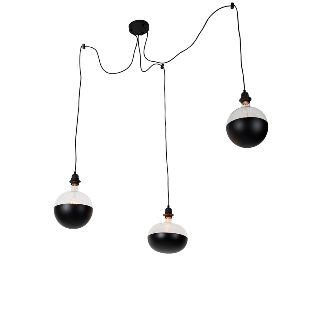hanglampen Hanglamp zwart incl. Kopspiegel dimbaar Cava Luxe Staal Zwart